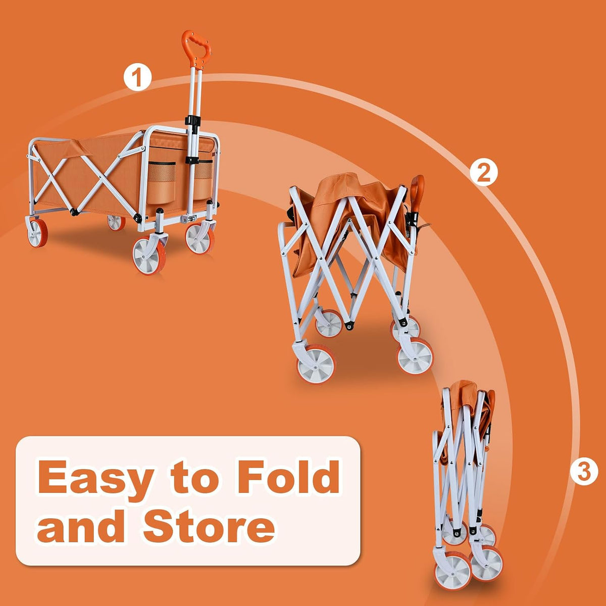 Orange Wagon for Groceries - Heavy Duty Wagon Cart with Wheels Collapsible, Large Capacity Utility Grocery Cart for Outdoor Garden Shopping and Sports