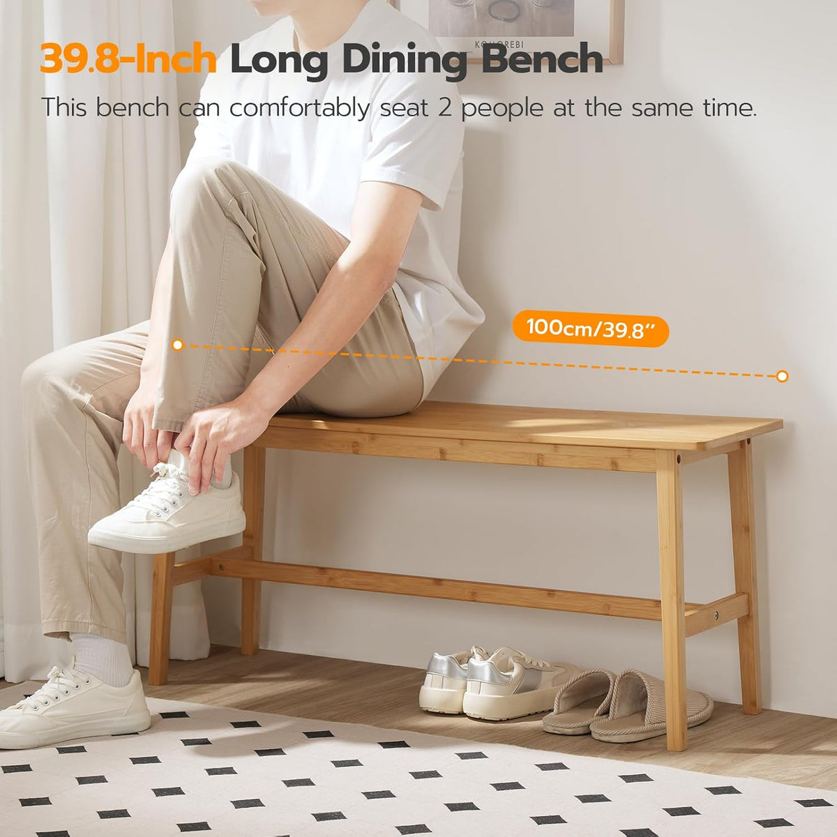 HOOBRO Kitchen Island with Power Outlet, Bamboo Dining Bench, Table Bench, Kitchen Bench, Entrance Bench, Shoe Changing Bench WN82UZD01G1-YL70CZ01