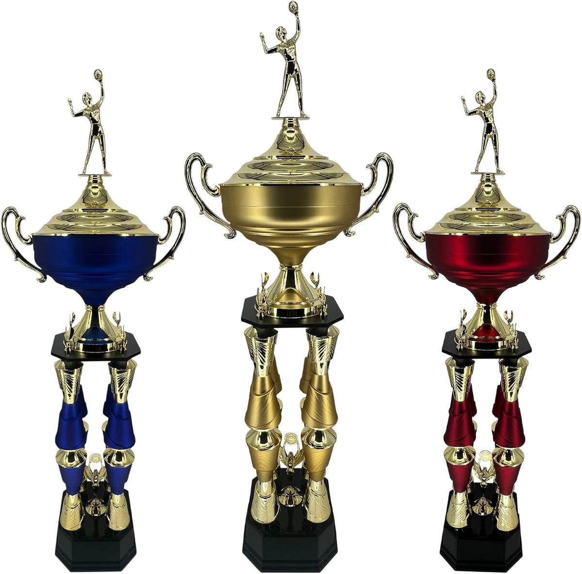 Express Medals Various Sport Giant 54 Inch Tall 19 Inch Wide 4 Post Column Gold Red or Blue Trophy Cup Award Includes Attached Plate with up to 5 Lines of Your Custom Engraved Text. Weighs 11 lbs.