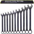 11PC Jumbo Combination Wrench Set, Metric, 34-50mm, Extra Large Combination Wrench Sets, Black Oxide Finish with Pouch (11PC-Metric)