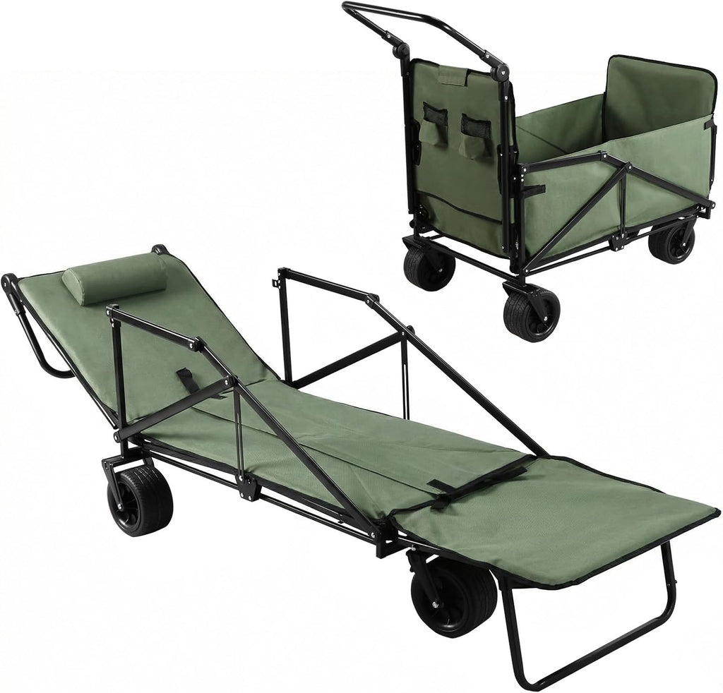 2-in-1 Wagons Carts Foldable Collapsible Wagon 440lbs Capacity Folding Chair Cart with All-Terrain Wheels for Sports Garden Camping