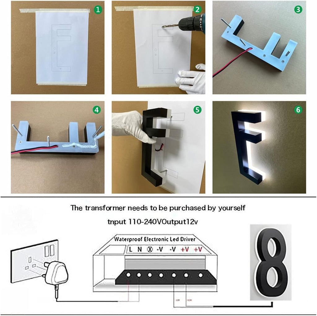 20' Backlit Illuminated LED Homes Address Signs, Modern Lighted Up House Numbers For Outside, Illuminated Address Numbers For House, White Light,U