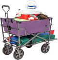MacSports Double Decker Heavy Duty Steel Frame Collapsible Outdoor Utility Garden Cart Wagon with Lower Storage Shelf and 150 Pound Capacity, Purple