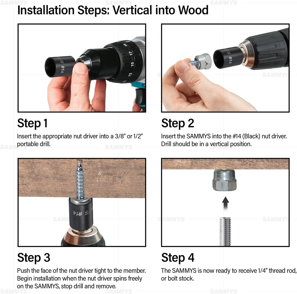Everflow Sammys 8003957-100 GST 200 1/4 Inch Screw Vertical Threaded Rod Anchor Designed for Wood, Easy Use, No Pre-Drilling Required, Steel with Zinc Finish, 1/4 x 2 Inch Screw Length - (Pack of 100)