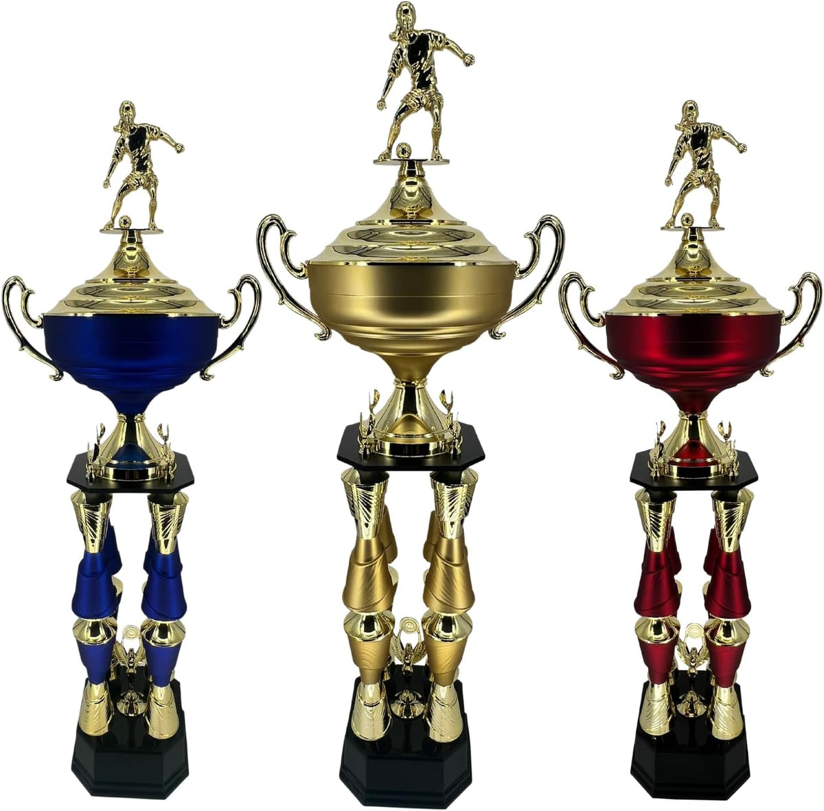 Express Medals Various Sport Giant 54 Inch Tall 19 Inch Wide 4 Post Column Gold Red or Blue Trophy Cup Award Includes Attached Plate with up to 5 Lines of Your Custom Engraved Text. Weighs 11 lbs.