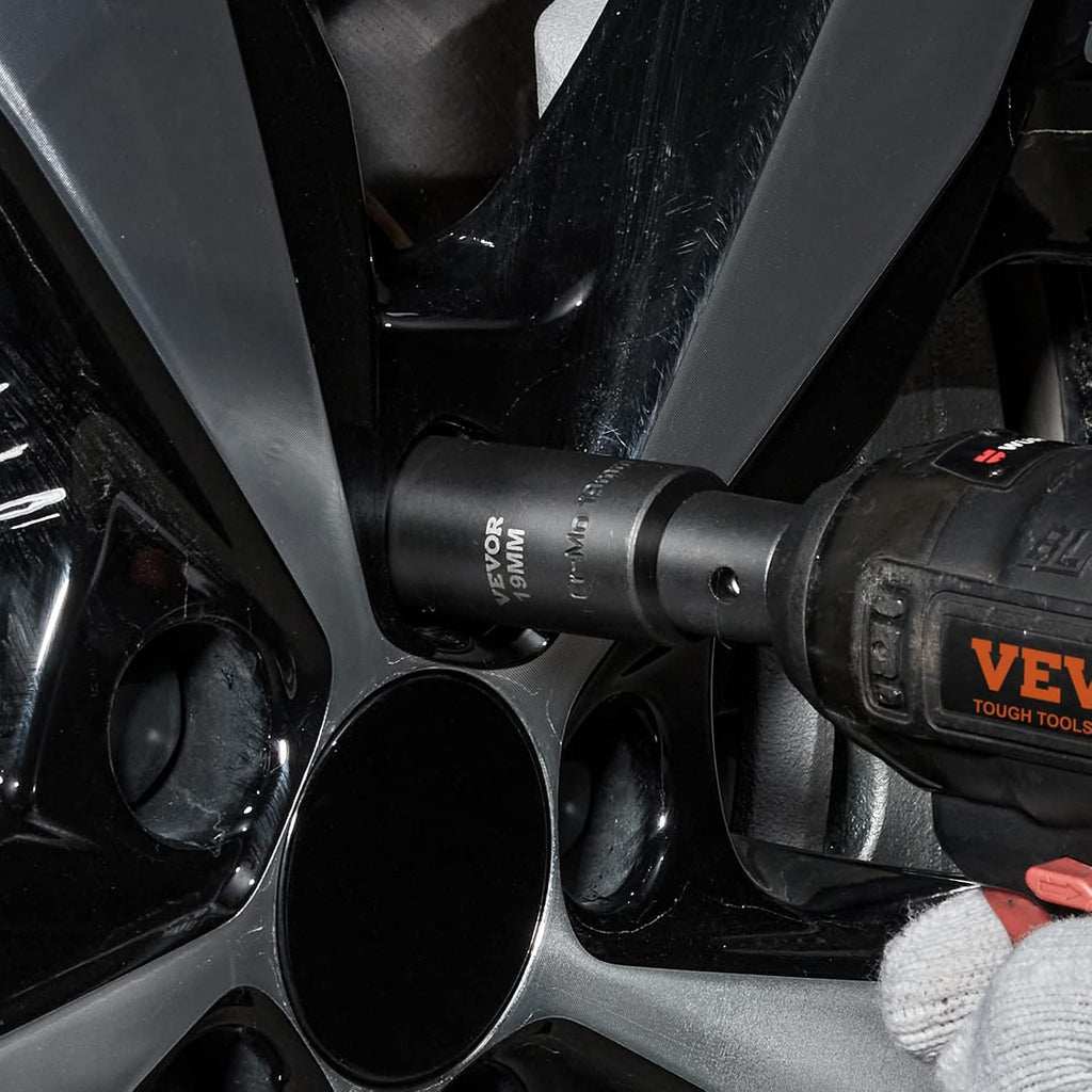 VEVOR Impact Socket Set 3/8' Drive, 90 PCS, CR-MO, SAE 1/4'-3/4' Metric 6-19mm, with Shallow & Deep Sockets, Swivel & E-Torx & Bit socket Sockets, Extension Bars, Adapters, Universal Joint