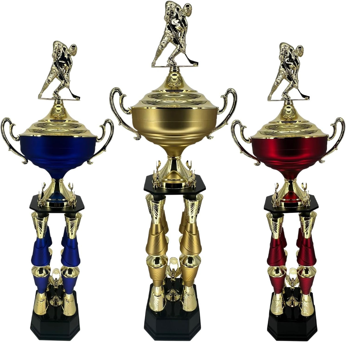 Express Medals Various Sport Giant 54 Inch Tall 19 Inch Wide 4 Post Column Gold Red or Blue Trophy Cup Award Includes Attached Plate with up to 5 Lines of Your Custom Engraved Text. Weighs 11 lbs.