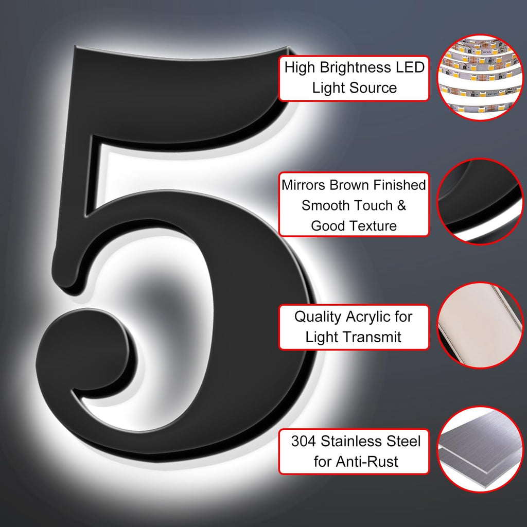 Backlit LED Illuminated Address Number 18 Inch, Lighted House Numbers, Lighted Home Address Numbers, Modern Metal House Numbers With Lights.