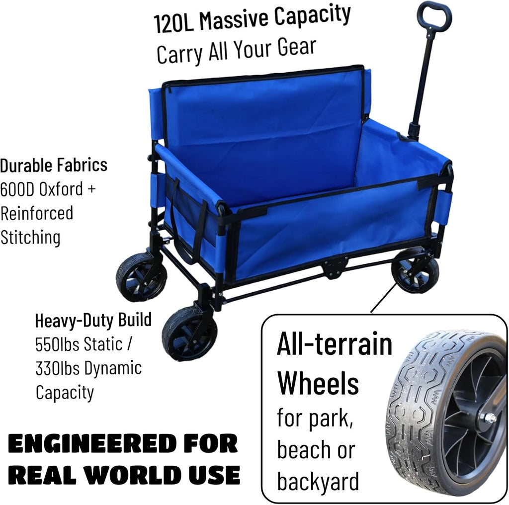 Beach Wagon Chair for Adults, Foldable Cart Converts to 2-Person Sofa, 2-in-1 Wagon Bench Love Seat Combo