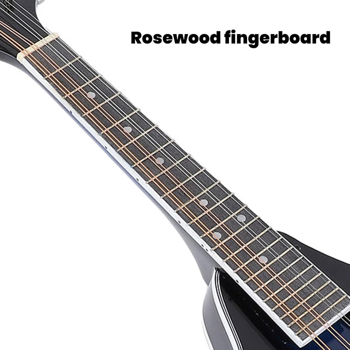 A Style Mandolin, 8 String Acoustic Mandolin Instrument with Tuner, Rosewood Mandolin Musical Instrument for Professionals, Beginners, Adults, Teens, Youth, Kids, Band Performance