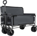 CIATRE 3-in-1 Heavy-Duty Convertible Folding Wagon Cart with Bench Seat & Storage – 500lb Capacity, 180L All-Terrain Wagon for Camping, Beach, Sports, & Garden – 360° Swivel Wheels (Gray)