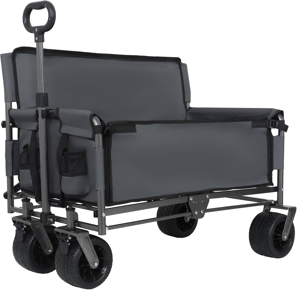 CIATRE 3-in-1 Heavy-Duty Convertible Folding Wagon Cart with Bench Seat & Storage – 500lb Capacity, 180L All-Terrain Wagon for Camping, Beach, Sports, & Garden – 360° Swivel Wheels (Gray)