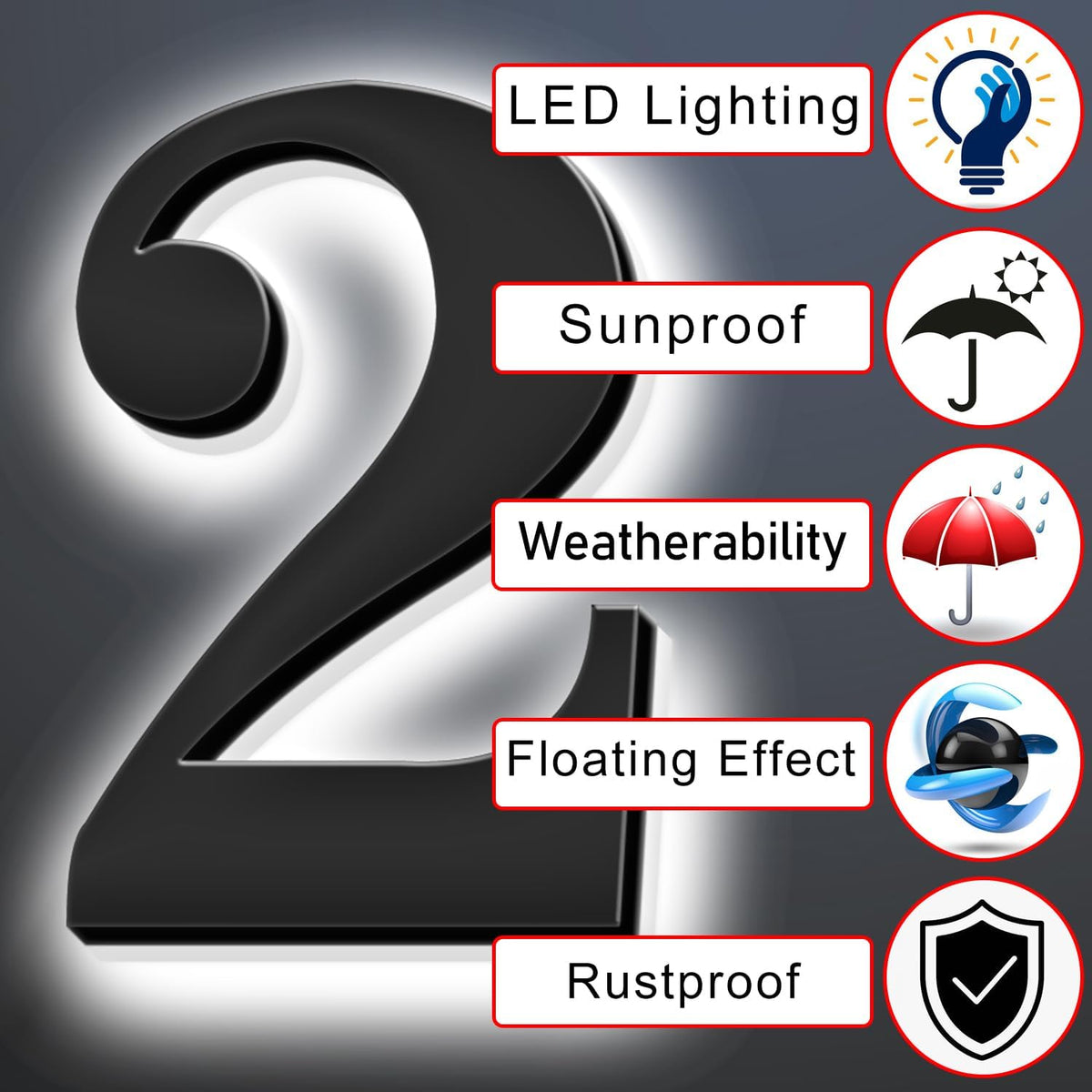 Backlit LED Illuminated House Numbers 20 Inch, Large Modern Lighted Home Address Numbers For Outside, Metal House Numbers With LED Lights, Illuminated Address Signs.