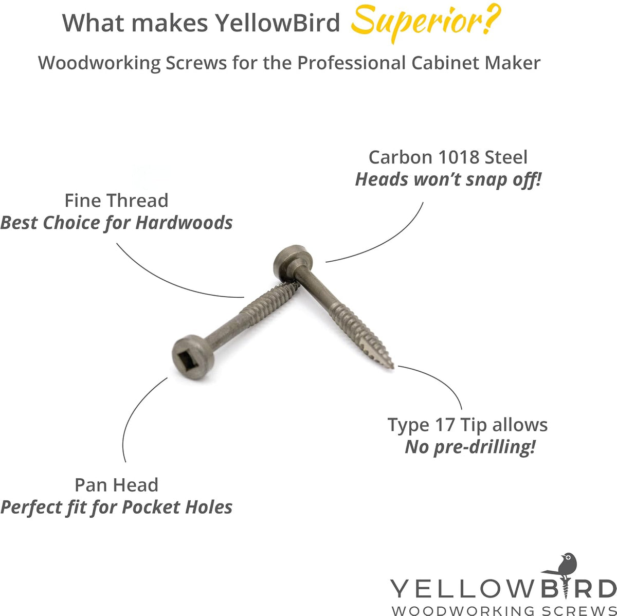 Yellowbird #6 x 1-1/4 Pan Head - Square Plain Lube - Fine Thread - Type 17 Pocket Screw - Bit Included - 4000 Ct.