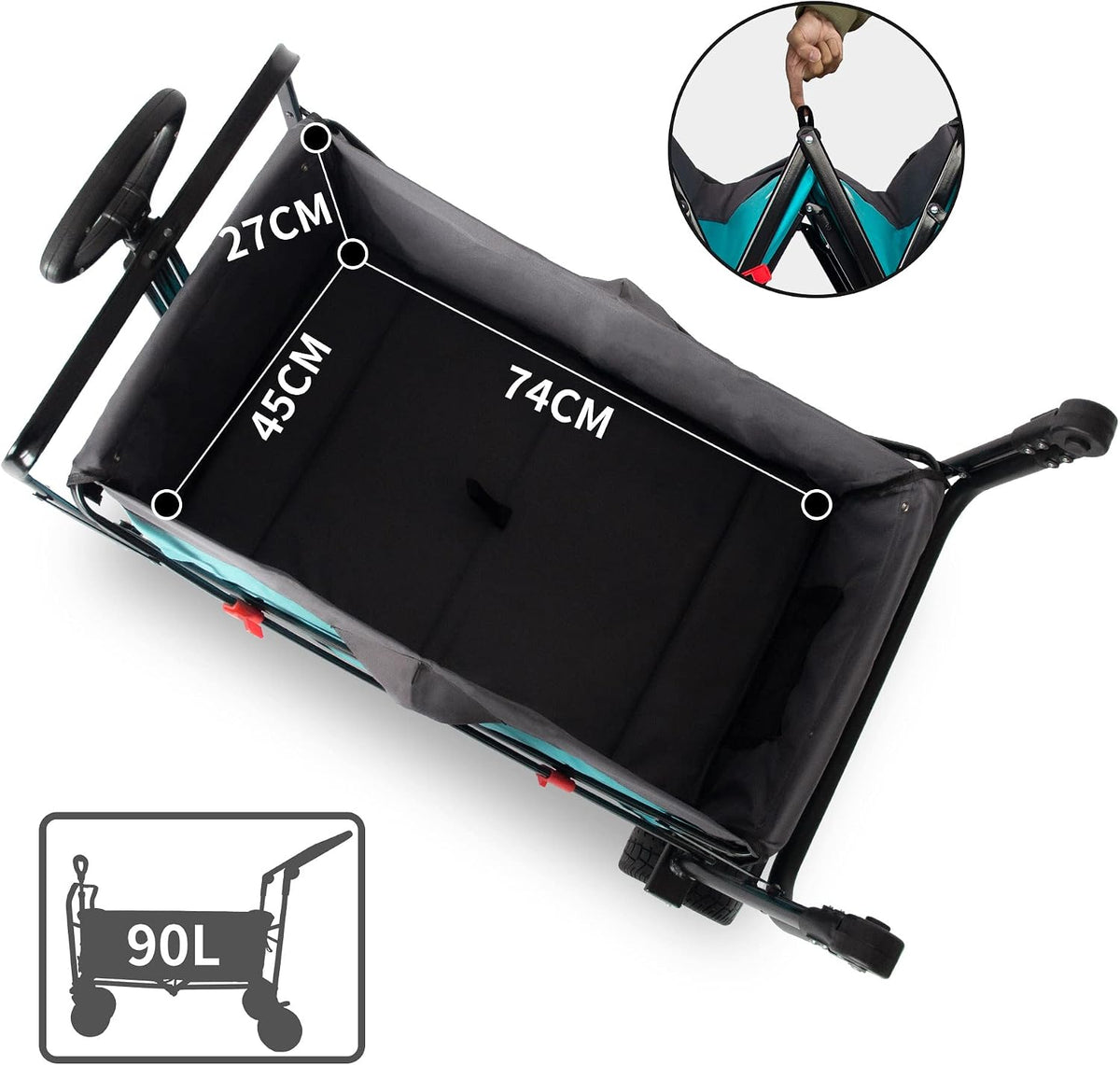 Folding Utility Wagon | Heavy-Duty Collapsible Cart with Brakes & Adjustable Handle | for Gardening, Beach Trips, Camping, Shopping & Outdoor Transport (Turquoise/Grey)