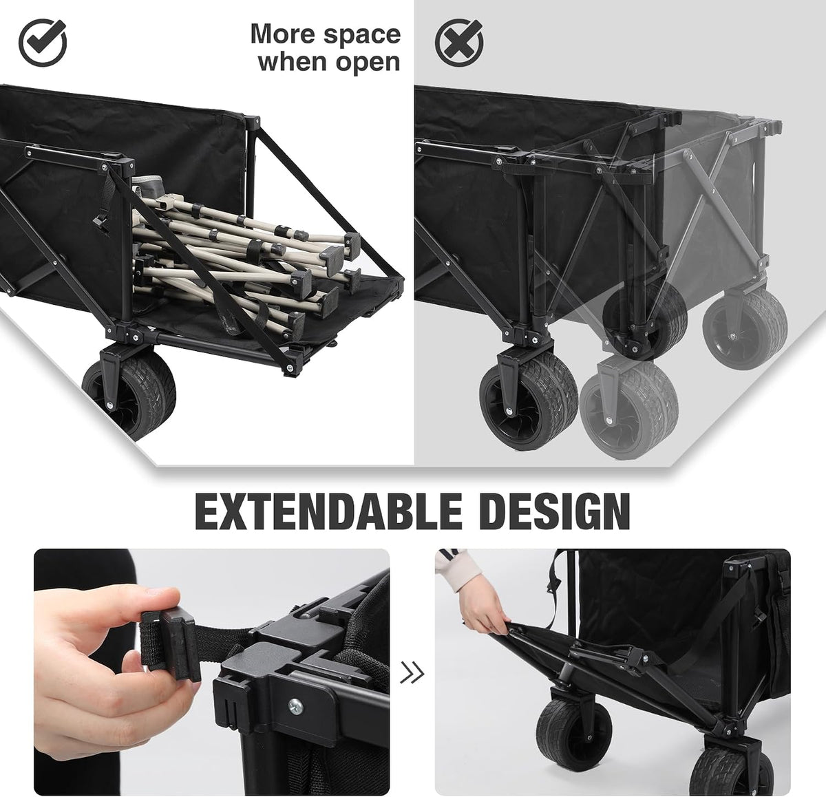 REDCAMP 49' Extra Long Collapsible Wagon Fishing Cart with Rod Holders, 330LBS Heavy Duty Extra Large Folding Utility Garden Cart with Tailgate and Pad for Grocery, Sport, Fishing