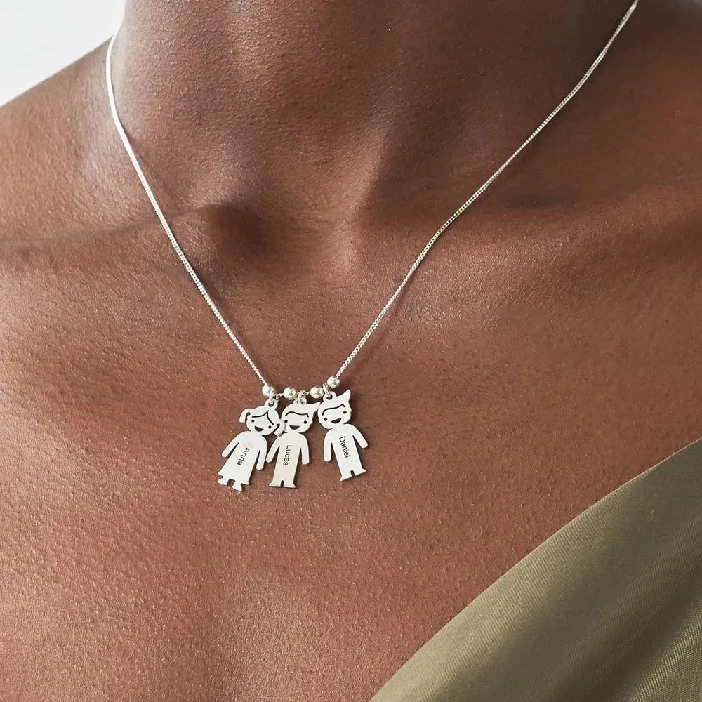 Handmade Boy or Girl Engraved Charm Pendant Necklace - Personalized Custom Made Child Children Charms Mother's Christmas Jewelry Gift for Her Mom
