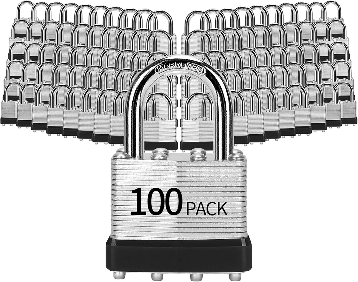 Padlocks Keyed Alike, Pack of 100, Laminated Steel Keyed Lock (1-9/16', 40mm), Padlocks with Same Key, Normal Shackle, for Toolbox, Locker & StorageUnit or More