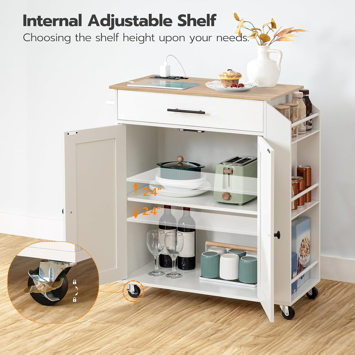 HOOBRO Kitchen Island with Power Outlet, Bamboo Dining Bench, Table Bench, Kitchen Bench, Entrance Bench, Shoe Changing Bench WN82UZD01G1-YL70CZ01