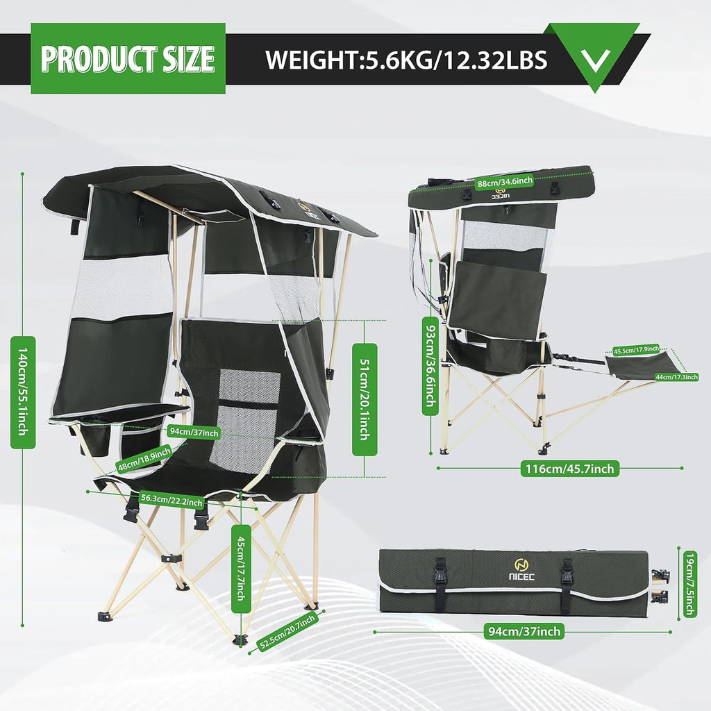 Nice C Beach Wagon with Canopy, Beach Cart with Ballon Wheels for Sand + Nice C Chair with Canopy, Chair with Shades, Sports Chairs, w/Removable Footrest, Cooler Bag, Cup Holder