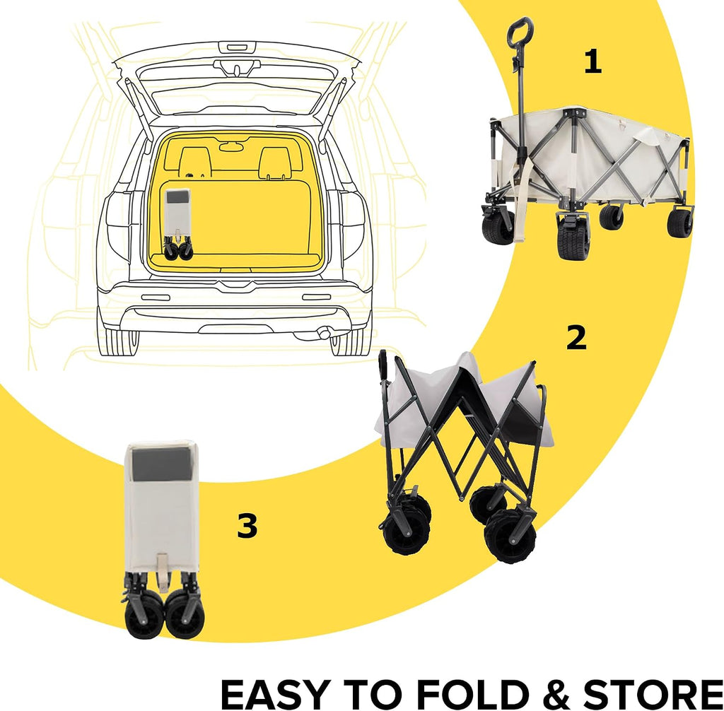 Collapsible Folding Wagon Cart, Portable Folding Beach Wagons with Wheels, Lightweight Utility Camping Wagon for Groceries, Shopping Sports Garden (White)