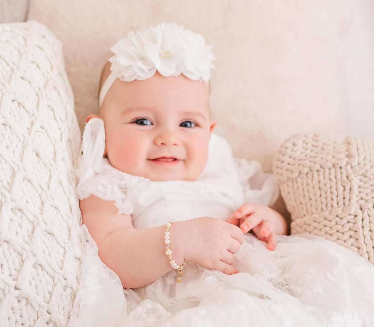 Cherished Moments 14K Gold-Plated Personalized Baptism to Bride Cross Bracelet Gift for Infant Girls with Engraved Heart and Cultured Pearls or Baby Christening