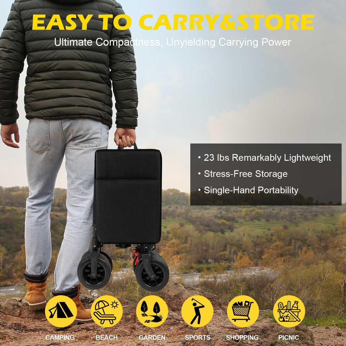 Collapsible Foldable Wagon Cart with 440lbs Weight Capacity, Heavy Duty 260L Large Capacity Garden Cart with Big All-Terrain Solid Wheels, Foldable Wagon for Sports Beach Grocery Camping