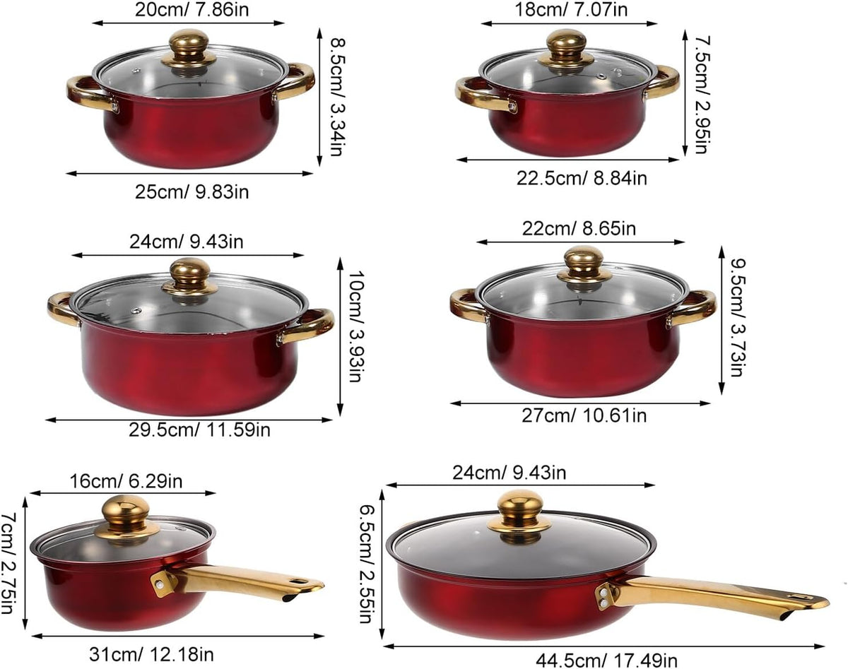 Nonstick Stainless Steel Cookware Set with Heat-resistant Gold Handles Versatile Pots and Frying Pans for Healthy Cooking and Easy Cleaning Stylish Kitchen Essential in Wine Red