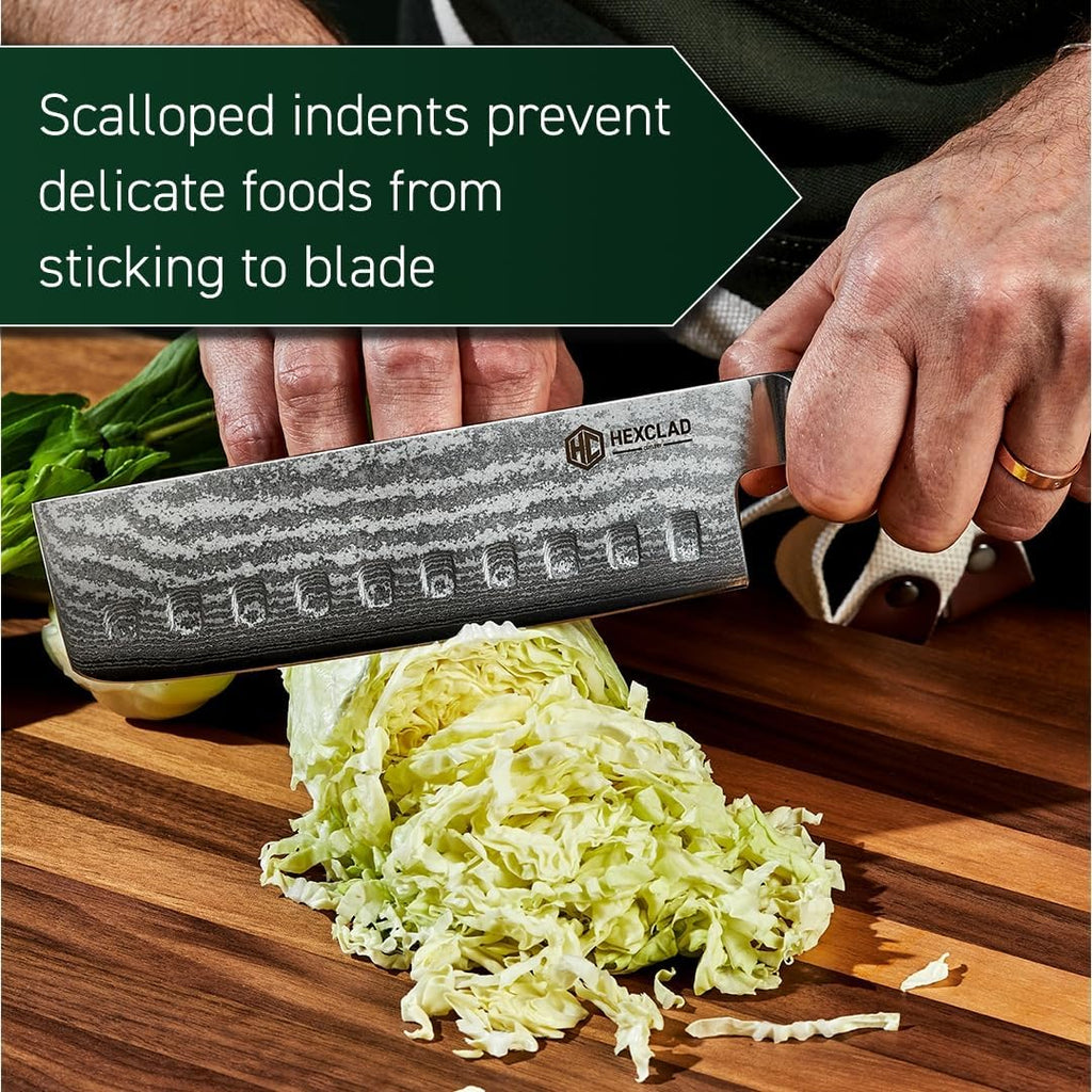 HexClad 6.5 Inch Japanese Damascus Stainless Steel Nakiri Knife, Full Tang Construction, Pakkawood Handle