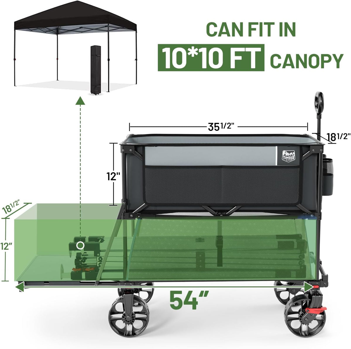 TIMBER RIDGE 400L Large Capacity Folding Double Decker Wagon with Brakes, 54' Extra Long Extender Wagon Cart, 450lbs Heavy Duty Collapsible Cart, All-Terrain Big Wheels for Camping, Sports, Shopping