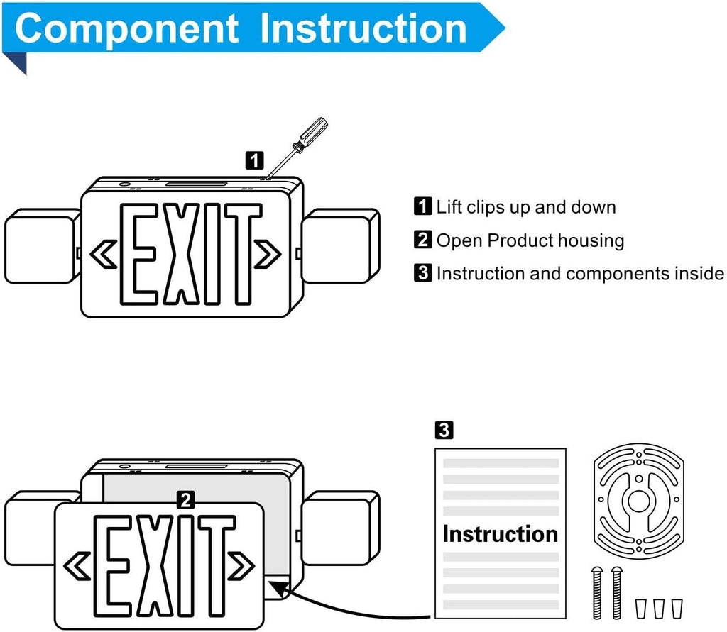 6 Packs Red Exit Sign with Emergency Lights, LED Emergency Exit Light with Battery Backup, UL Listed, AC 120/277V, Commercial Emergency Lights Combo for Business/Home.