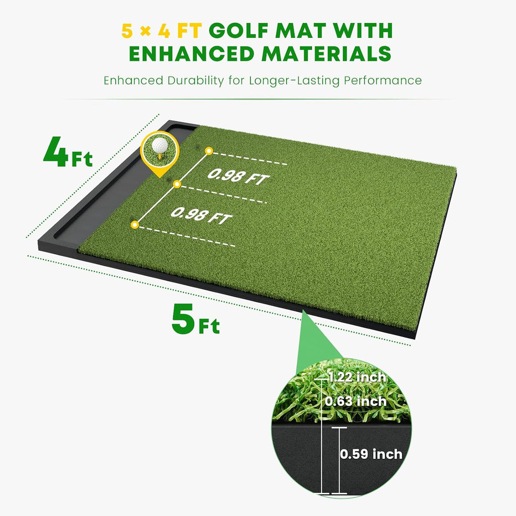 Integrated Golf Hitting Mat with Ball Tray, Thickening Golf Mats Practice Outdoor & Indoor Artificial Turf Matt with 3 Tees