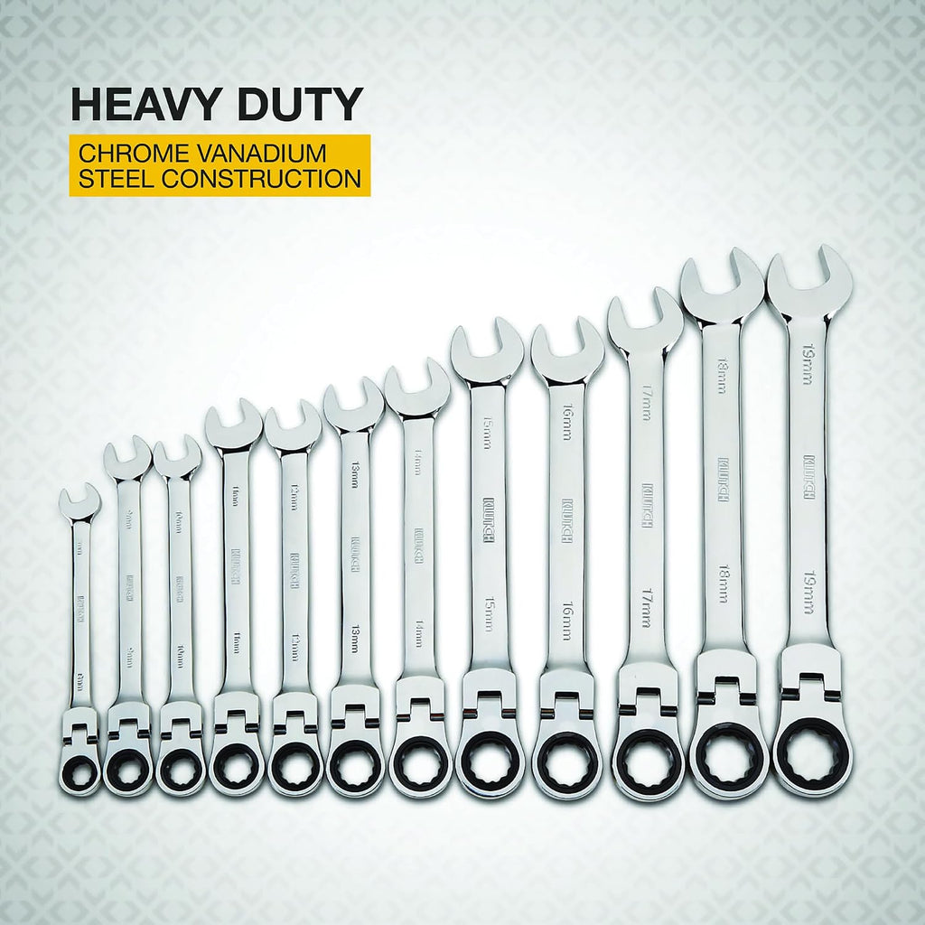 Klutch Flex Ratchet Wrench Set - 12-Pc. Metric, 8mm-19mm