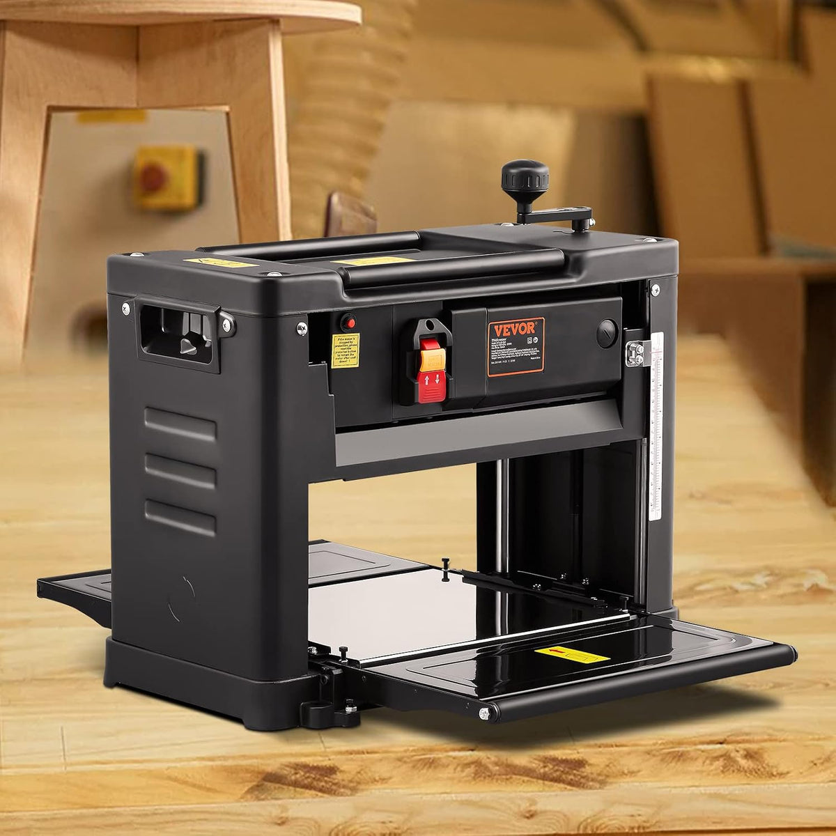 VEVOR Thickness Planer, Two-Blade, 13' Width Worktable Benchtop Planer, 15-Amp 2000W Powerful Motor, 12' Extended Infeeding Table, Low Noise for both hard & soft wood material removal