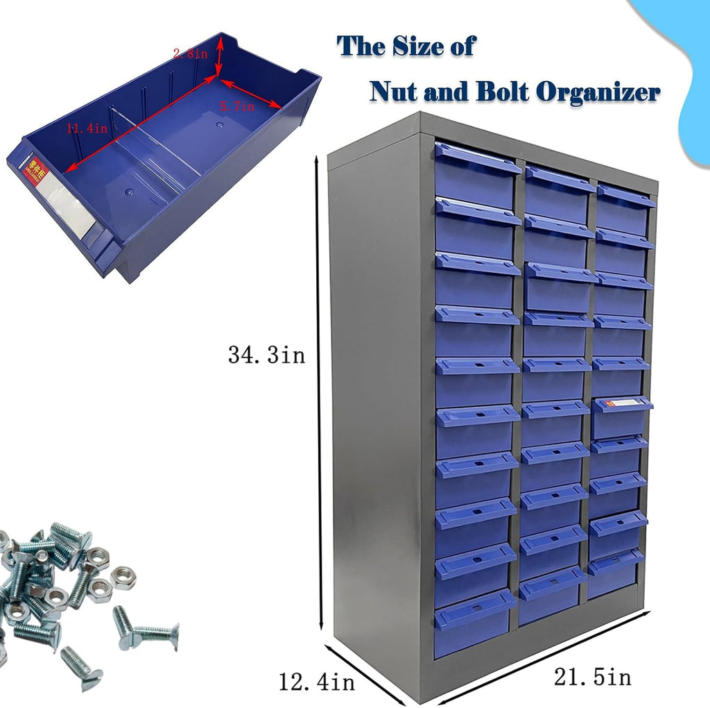30 Drawers Parts Cabinet Bolt Bin Cabinet Nuts and Bolts Storage Bins with Large Drawers