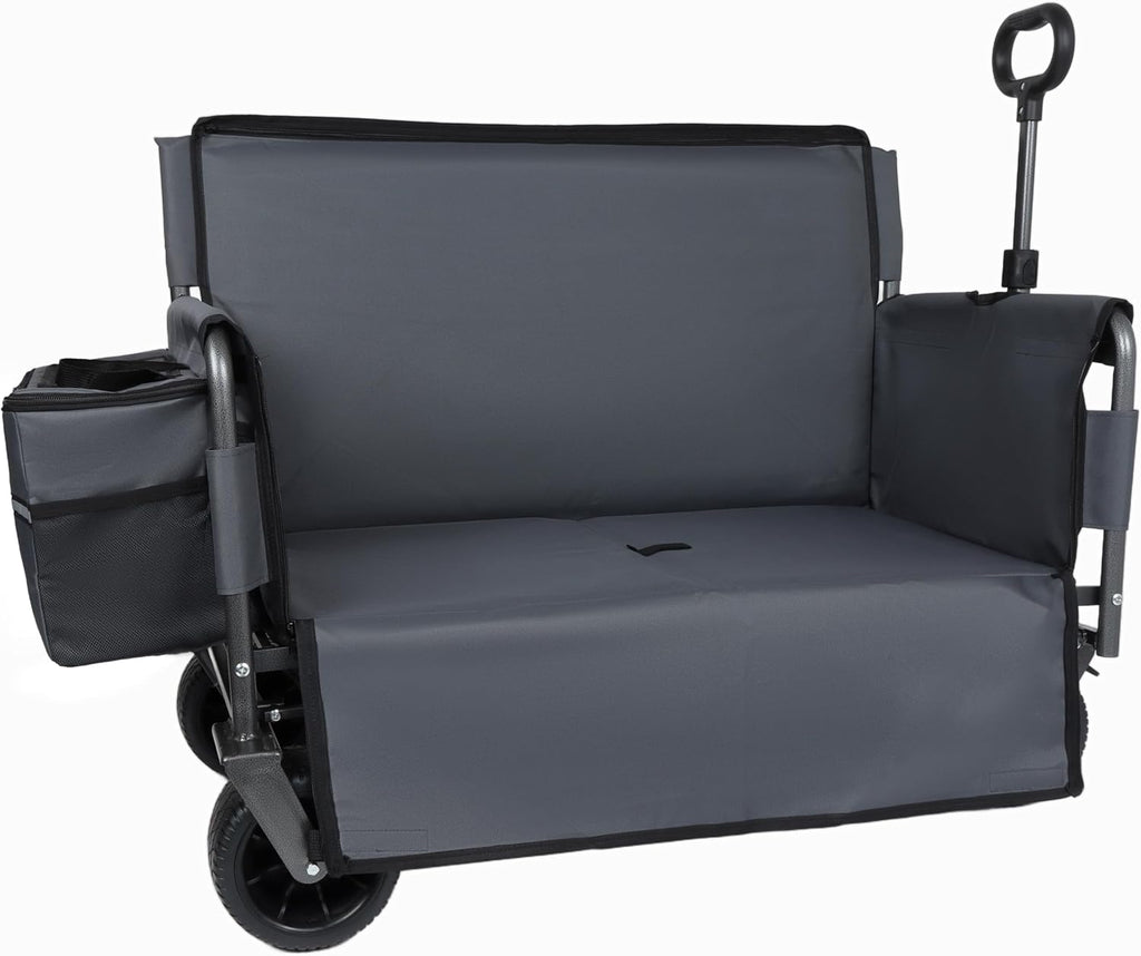 3 in 1 Folding Wagon Cart with Bench Seat Storage Patent Protection Includes 1 ice Pack, 500lbs Heavy Duty Utility Wagon, 180L Capacity All Terrain Wheels for Camping, Beach, Sports, Garden, Gray