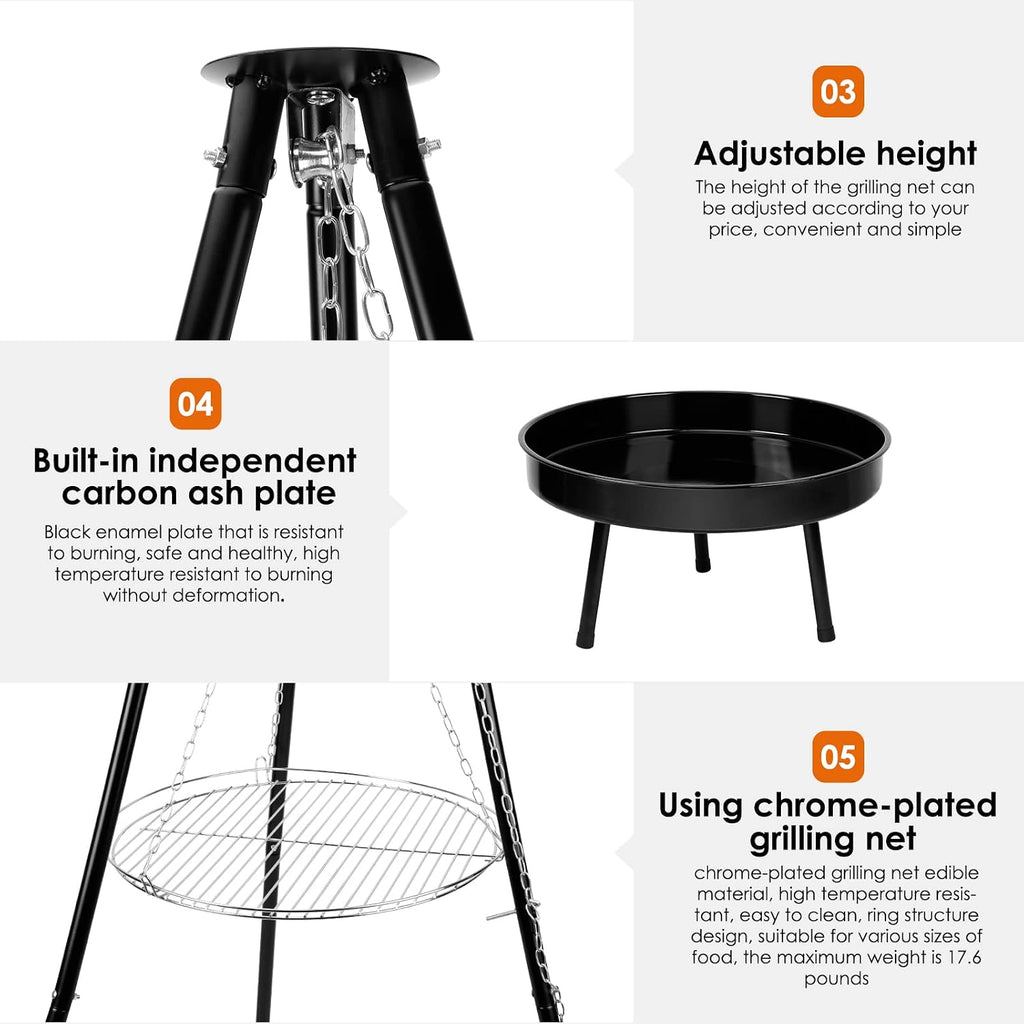LDIW Cooking Tripod, Tripod Grilling Set, Stainless Steel Camp Tripod for Outdoor BBQ Barbecue Campfire Cooking Hanging Pot Camping Cookware Accessory
