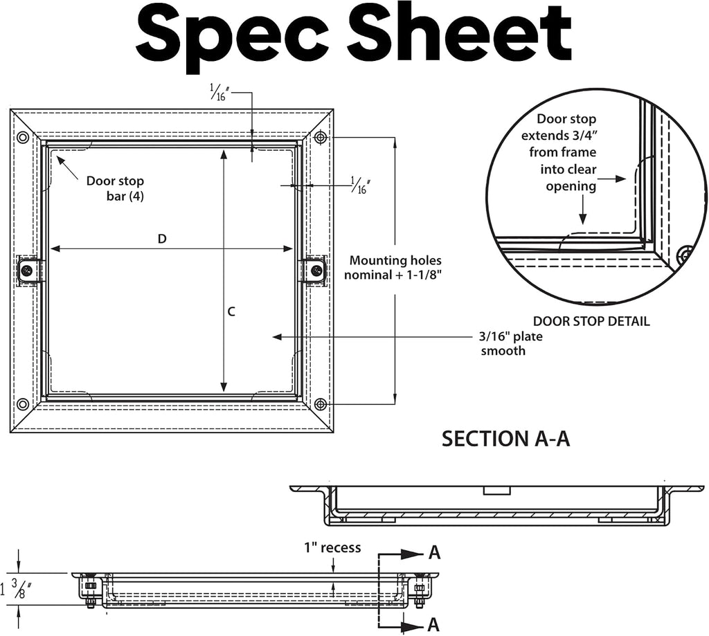 Best 18' x 18' Removable Floor Access Panel with a 1/8' Recess for Vinyl Carpet/Tile, High-Grade Smooth Aluminum Floor Access Door Secured with 1/4' x 1' Flat Head Screws, Mill Finish,BA-FT-8080