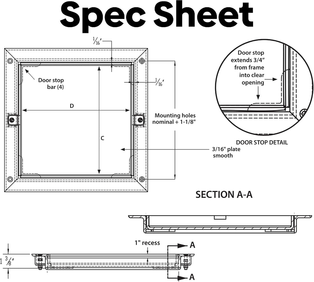 Best 18' x 18' Removable Floor Access Panel with a 1/8' Recess for Vinyl Carpet/Tile, High-Grade Smooth Aluminum Floor Access Door Secured with 1/4' x 1' Flat Head Screws, Mill Finish,BA-FT-8080