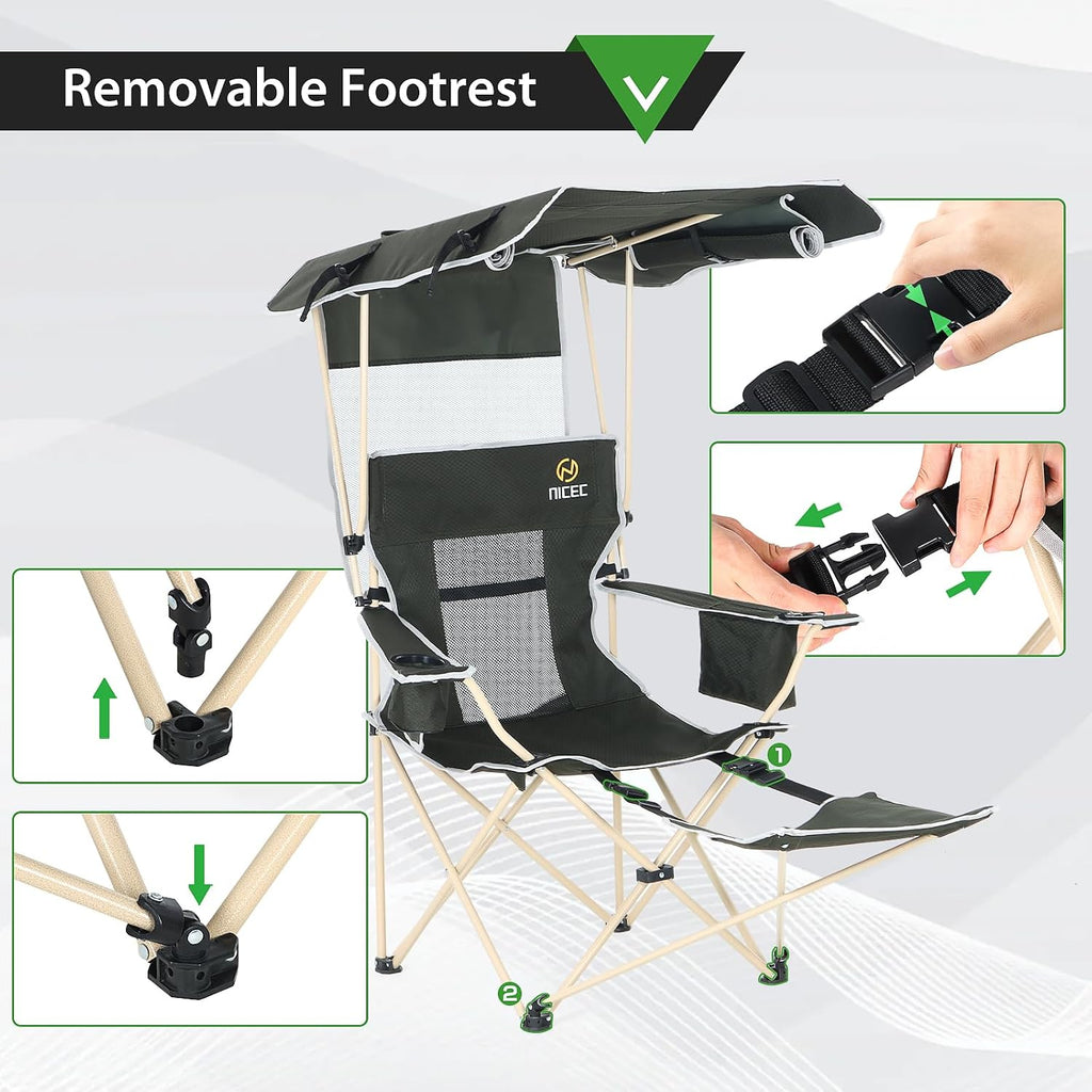 Nice C Beach Wagon with Canopy, Beach Cart with Ballon Wheels for Sand + Nice C Chair with Canopy, Chair with Shades, Sports Chairs, w/Removable Footrest, Cooler Bag, Cup Holder