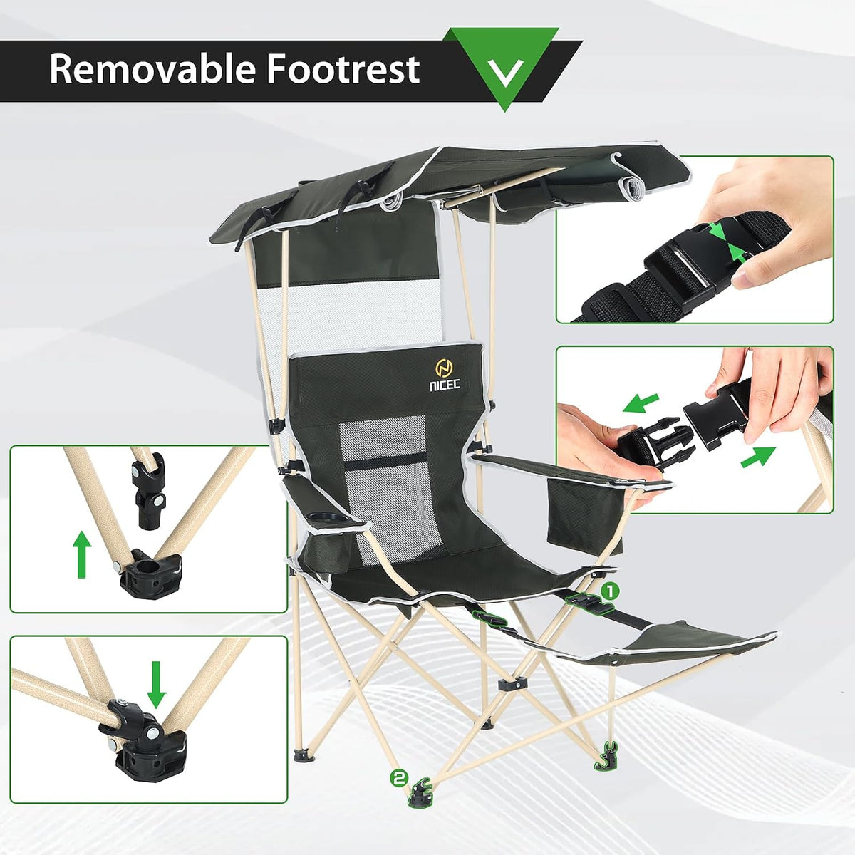 Nice C Beach Wagon with Canopy, Beach Cart with Ballon Wheels for Sand + Nice C Chair with Canopy, Chair with Shades, Sports Chairs, w/Removable Footrest, Cooler Bag, Cup Holder