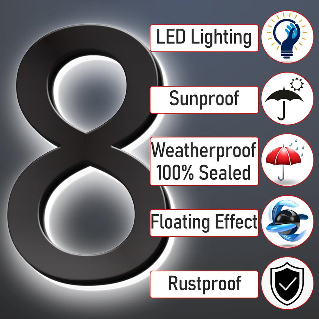 LED Home Address Numbers, Backlit LED Illuminated House Numbers, Stainless Steel Hand-Polished For House Address Signs, Lighted House Number For Outside,18 Inch/450mm,Y