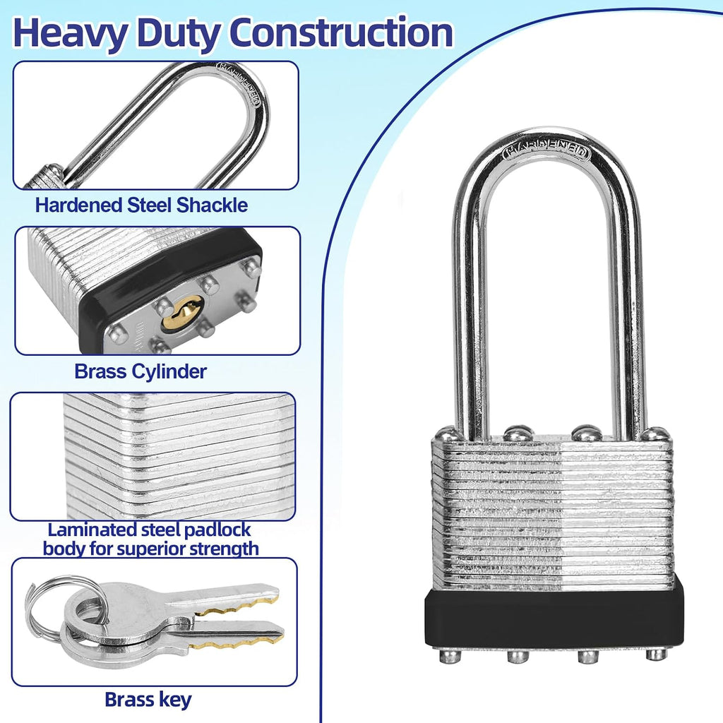 Padlocks with Same Key, LQYN 100 Pcs Laminated Keyed Padlock (1-9/16', 40mm), Keyed Alike Locks, Long Shackle, for Storage Locker, Hasp Latch, Toolbox, Sheds