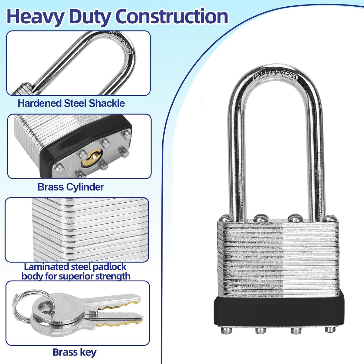 Padlocks with Same Key, LQYN 100 Pcs Laminated Keyed Padlock (1-9/16', 40mm), Keyed Alike Locks, Long Shackle, for Storage Locker, Hasp Latch, Toolbox, Sheds