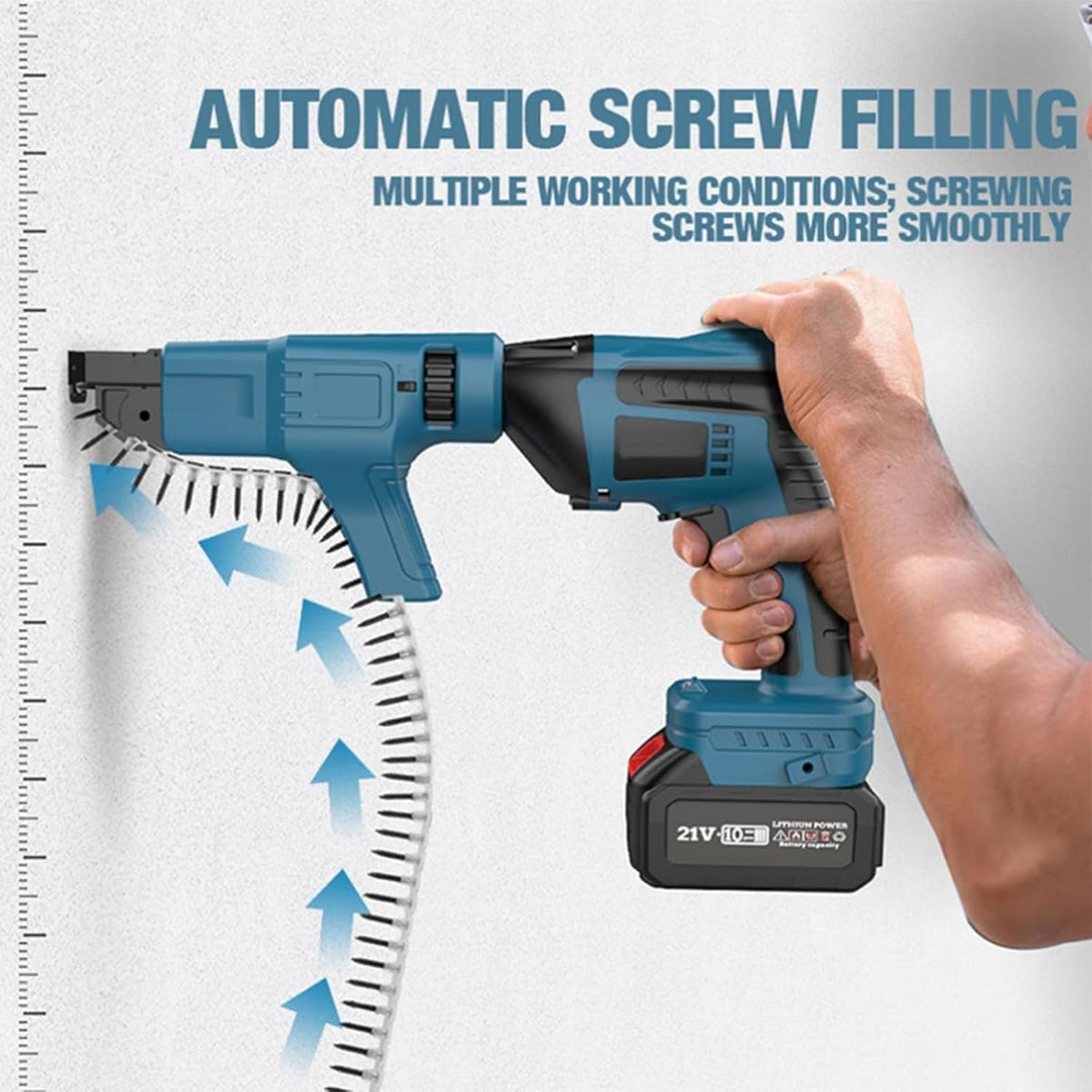 Electric Chain-Fed Screw Gun, 21V Cordless Drywall Screw Gun, Compatible with 15–35mm Screws, Designed for DIY Enthusiasts