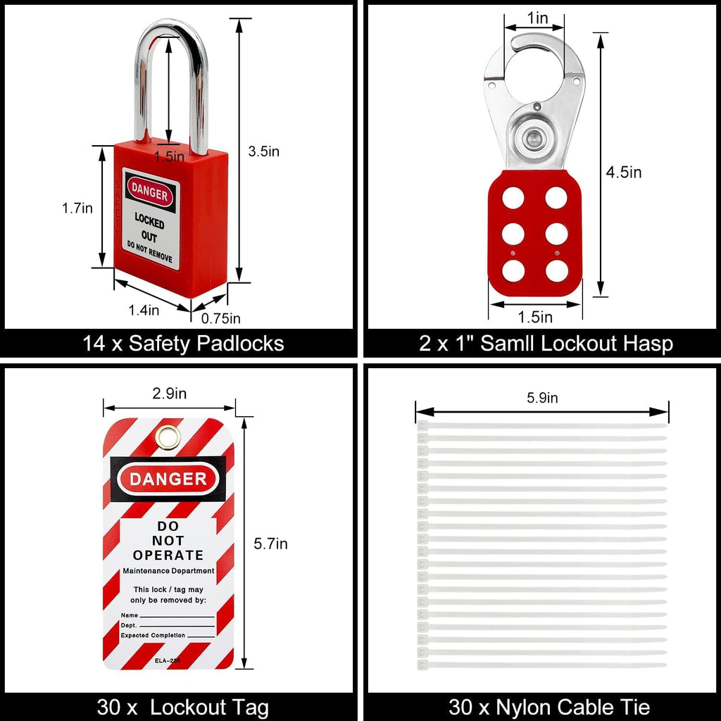 SAFBY Lockout Tagout Station Board Metal Kit with Lock Out Tag Out Loto 2 Hasps, 30 Tags, 30 Nylon Cable, 14 Locks with Number 1-14 (Yellow Lockout Station)