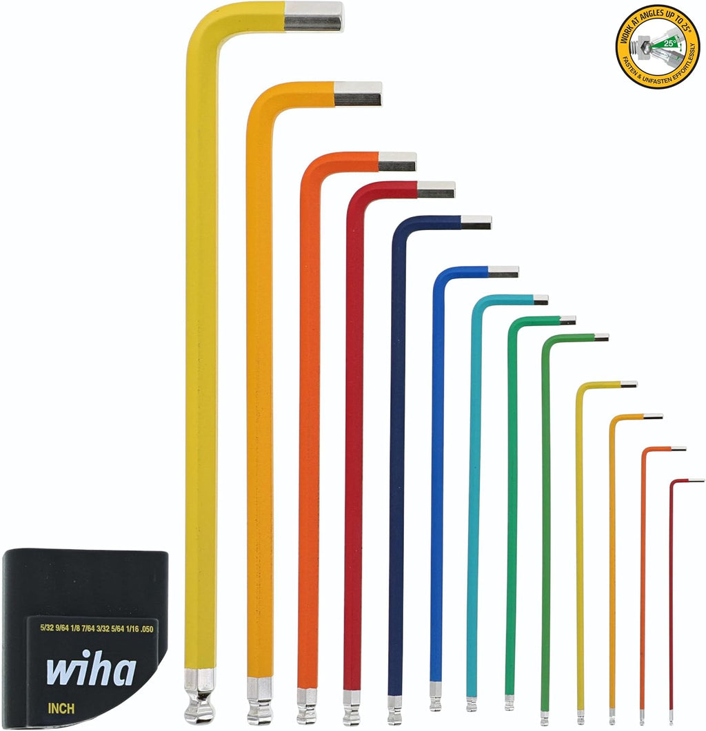 Wiha 66981 13-Piece Color Coded SAE Hex Key Allen Wrench Set, Ball End L-Key, .05'-3/8', Made in Germany