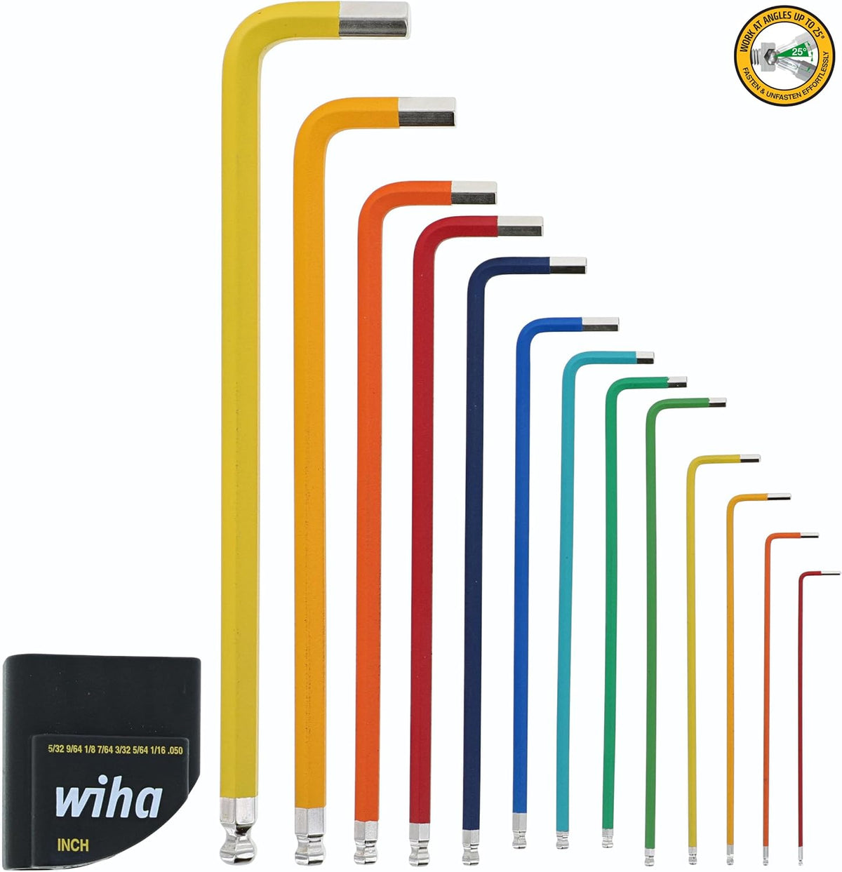 Wiha 66981 13-Piece Color Coded SAE Hex Key Allen Wrench Set, Ball End L-Key, .05'-3/8', Made in Germany