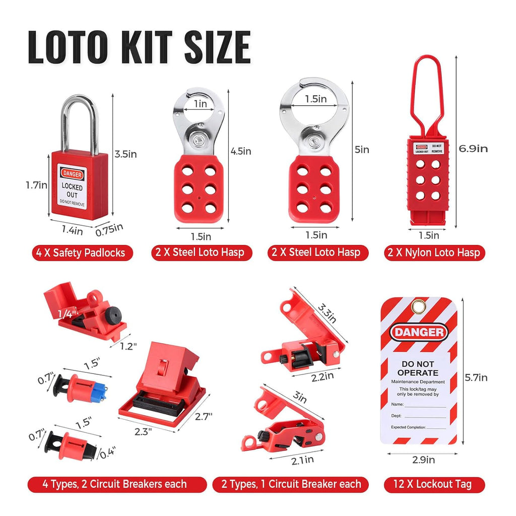 50 PCS Lockout Tagout Kit, OSHA Compliant Electrical Loto Kit, Safety Padlocks, Circuit Breaker Lockouts, Valve Lock, Hasp & Loto Tags, Industrial Safety Electrical & Mechanical