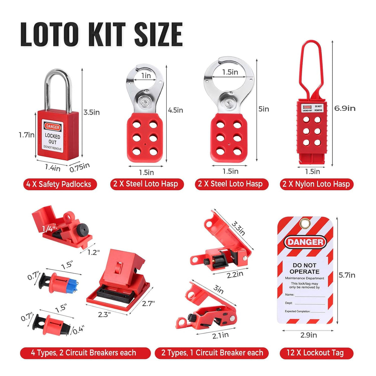 50 PCS Lockout Tagout Kit, OSHA Compliant Electrical Loto Kit, Safety Padlocks, Circuit Breaker Lockouts, Valve Lock, Hasp & Loto Tags, Industrial Safety Electrical & Mechanical